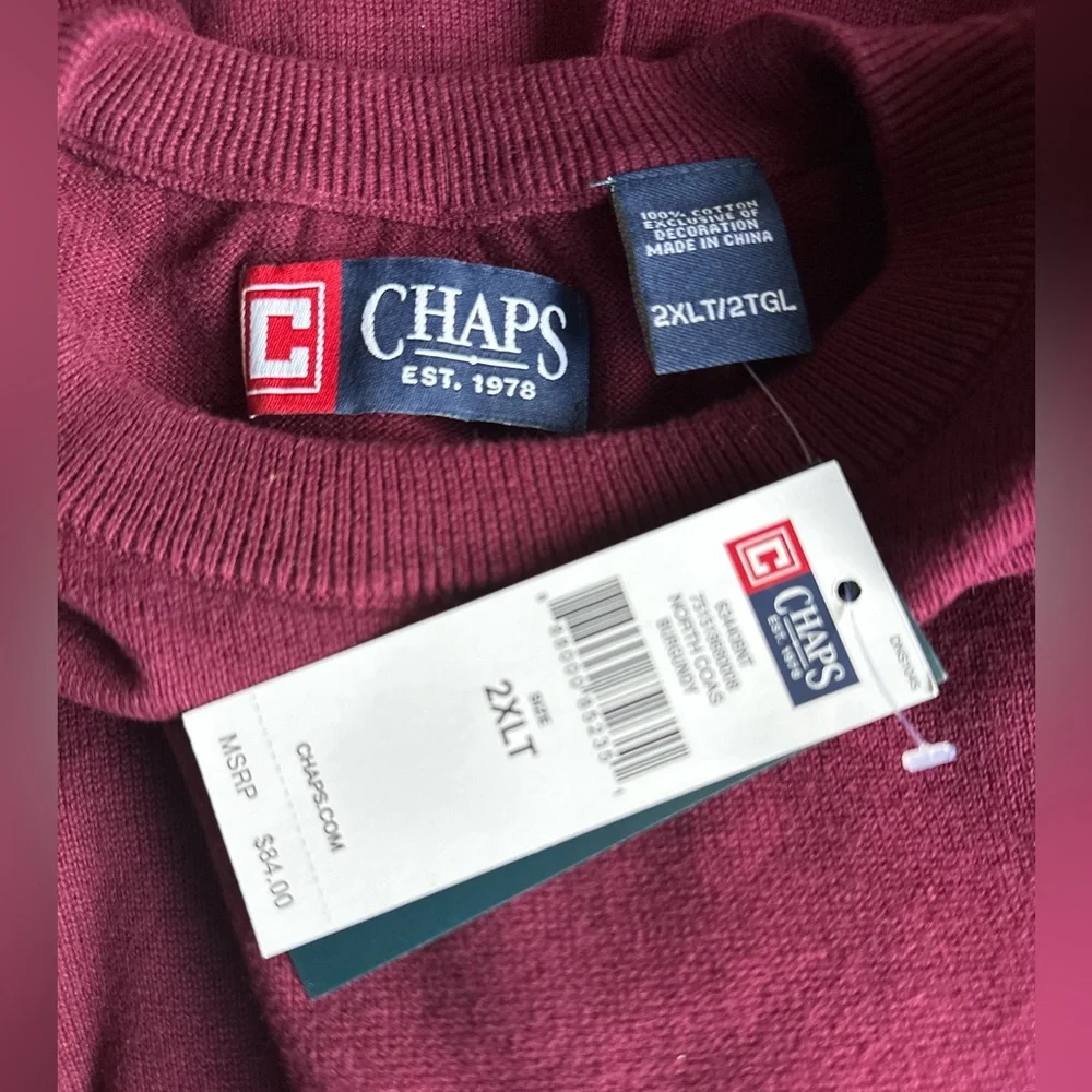 🍷 NWT Chaps Crewneck Sweater 2XLT Burgundy Cotton Knit Big & Tall